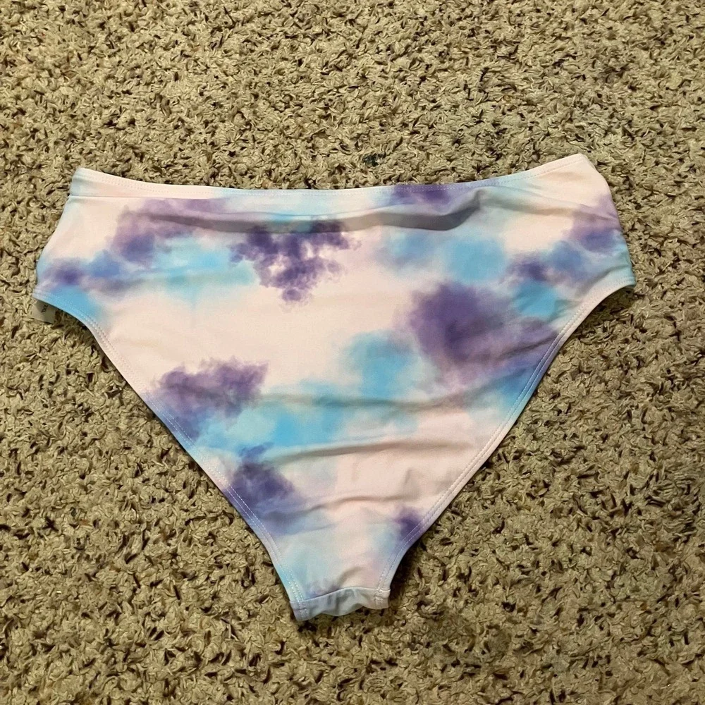 Tie Dye Pink Blue Purple‎ Roushed Bikini Swimsuit Bottoms Women's 2XL